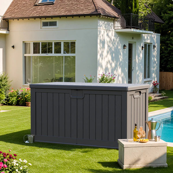 230 gallon deck box in yard
color:black|Size:230