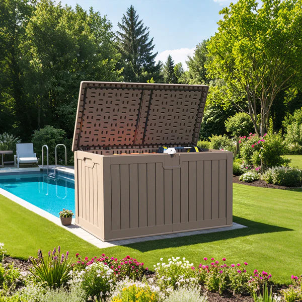 230 gallon deck box beside pool
color:brown|Size:230