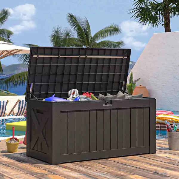 120 Gallon Deck Box beside pool
color:black|Size:100