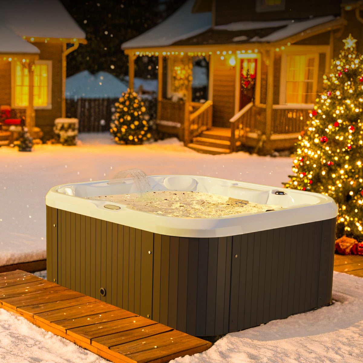 4-Person Freestanding Outdoor Hot Tub for Familiy Spa