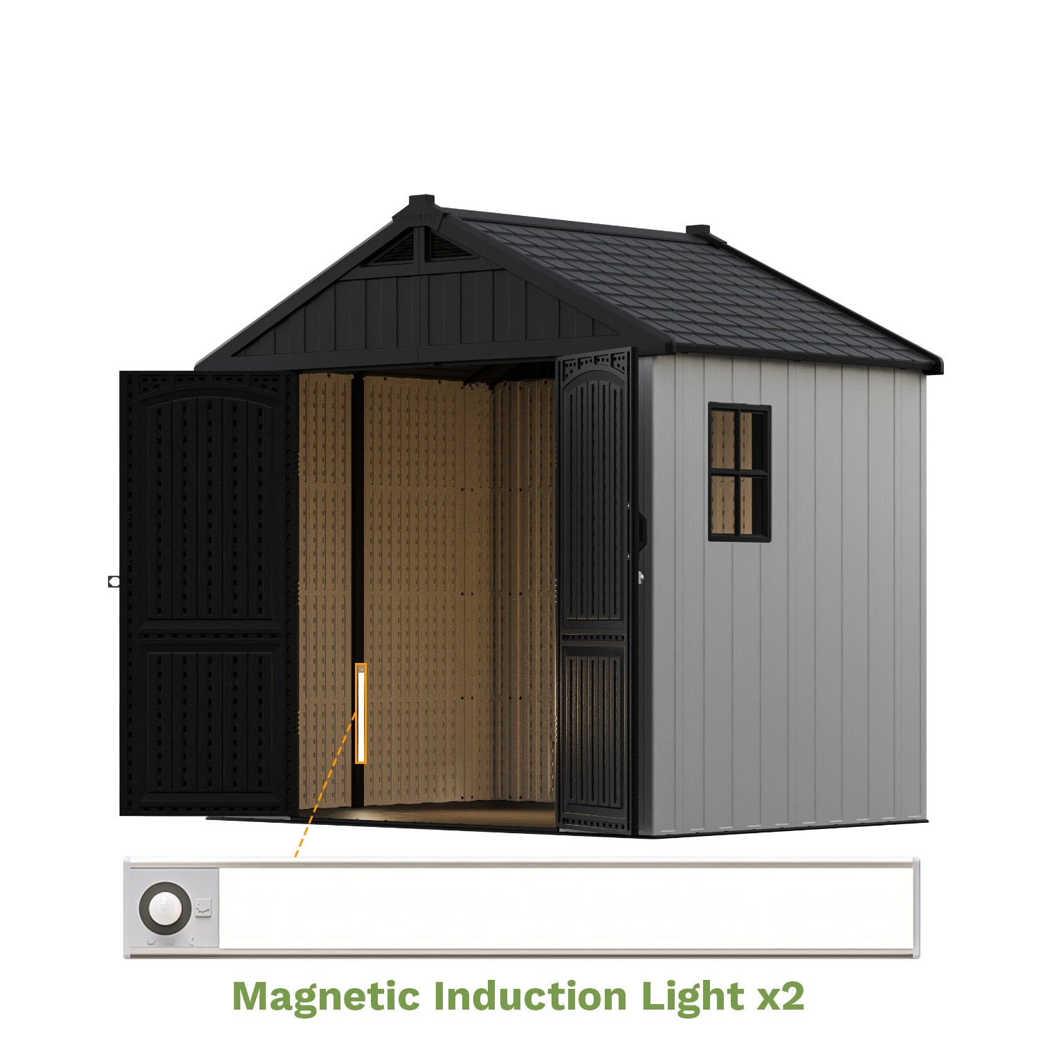 kick-it-8x6-plastic-storage-shed color:gray white|Led Lighting:not included,included