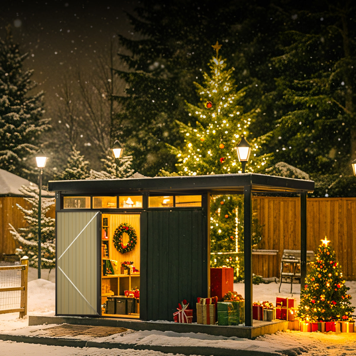 2-in-1 7x7 Shed with a 7x7 Open-Sided Firewood Shed