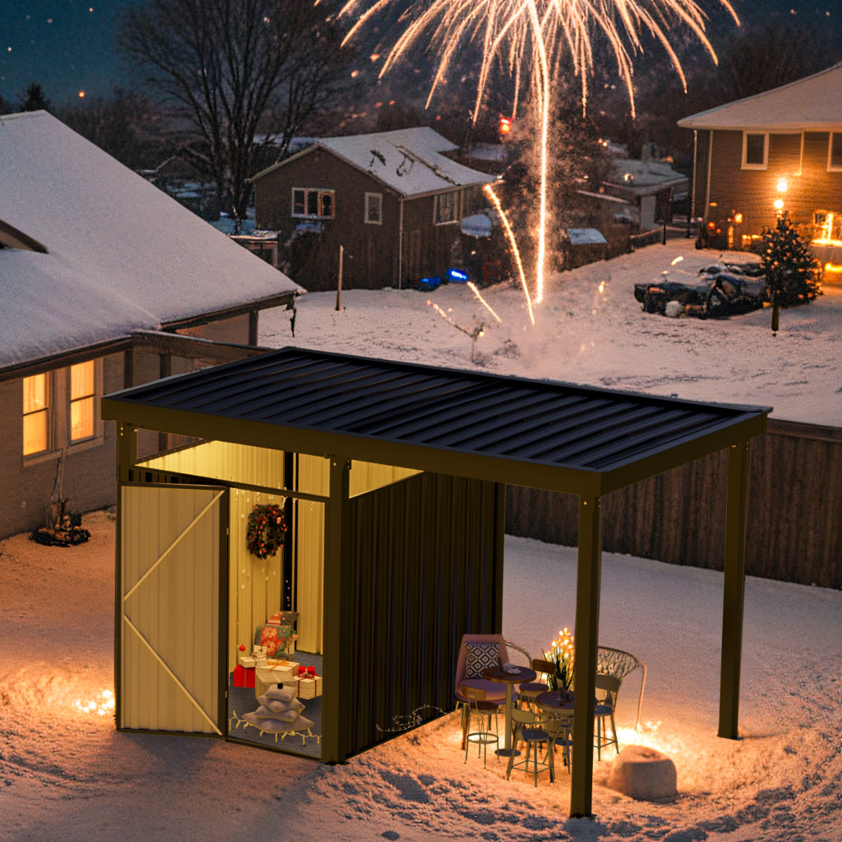 2-in-1 7x7 Shed with a 7x7 Open-Sided Firewood Shed