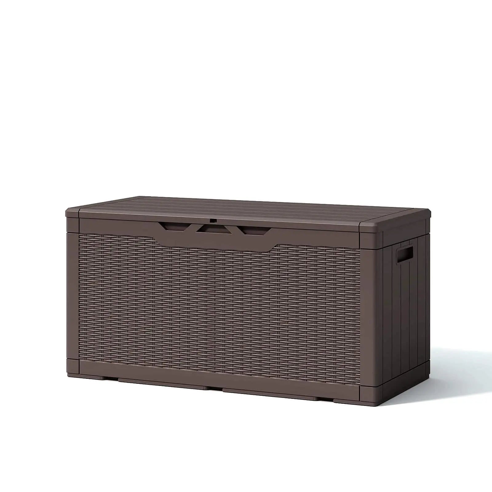 The 100 gallon ourdoor storage deck box in coffee brown color