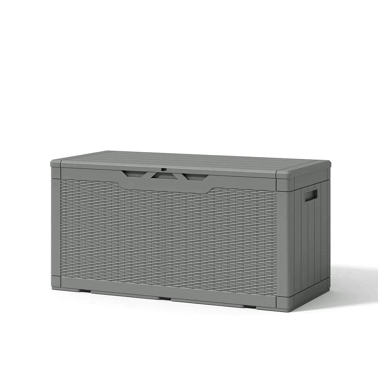 The 100 gallon ourdoor storage deck box in cool gray color