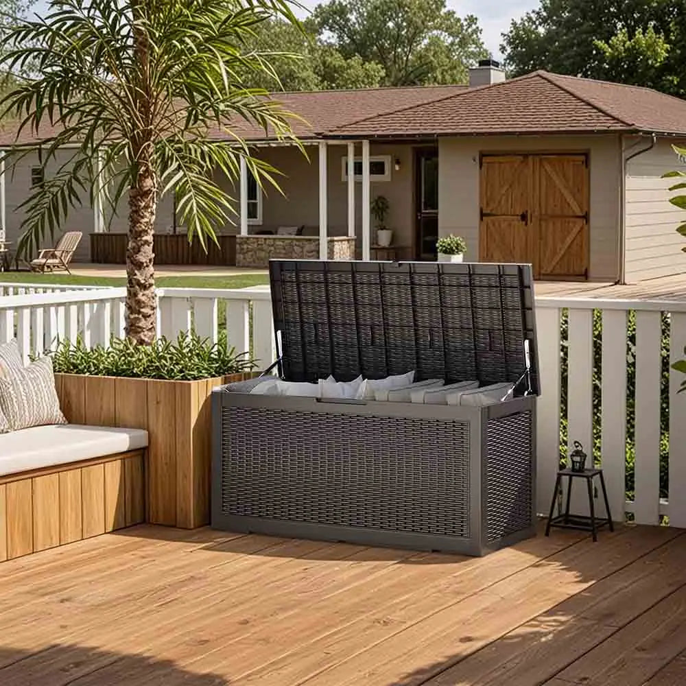 patiowell 100 gallon storage deck box color:Ink Black|style:without cushion,with cushion