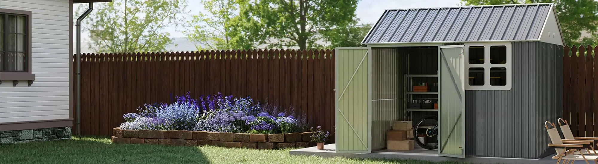 10x8-metal-storage-shed-with-windows-standing-in-backyard