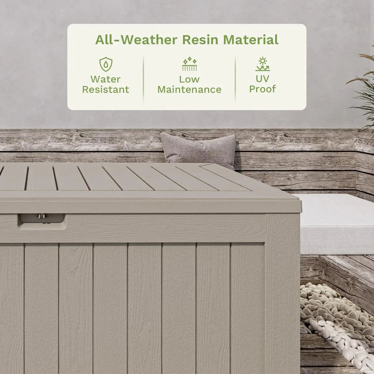 120 gallon outdoor storage deck box all-weather resin materials