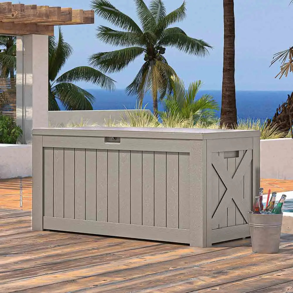 patiowell 120 gallon deck box in  balcony color:khaki