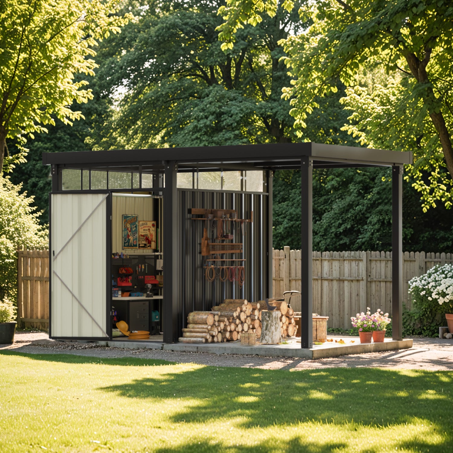 patiowell-14x7-metal-shed-with-open-sided-firewood