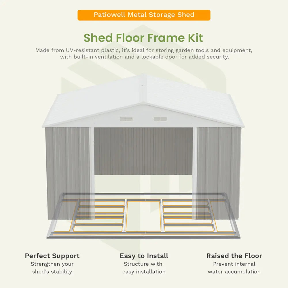 patiowell-10x12-large-storage-metal-shed kit
color:cool gray|style:without floor base,with floor base