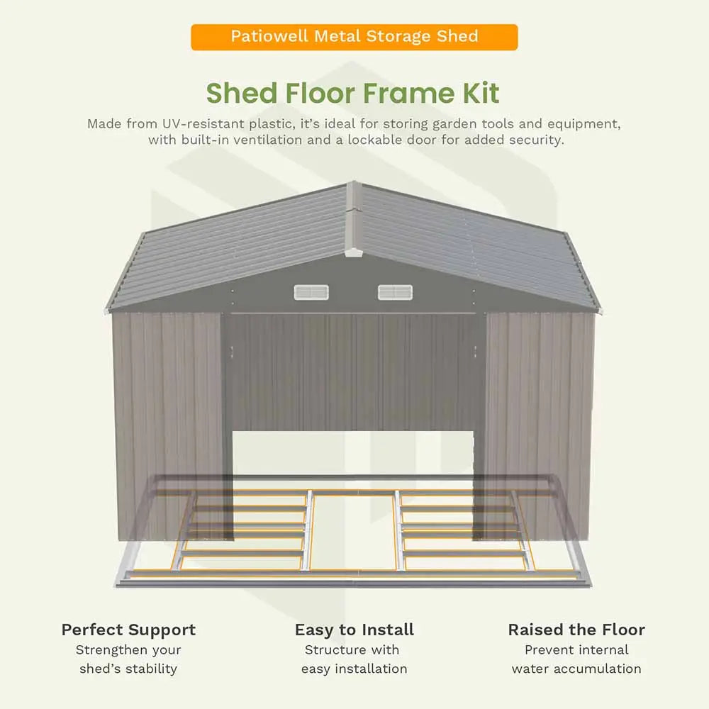 patiowell metal storage shed 
 shed floor frame kit color:Khaki|style:without floor base,with floor base