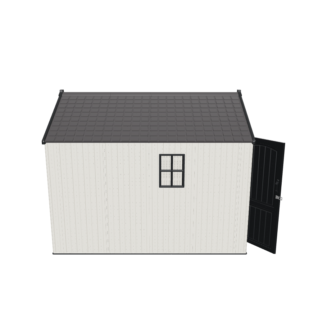 kick-it 8x10 plastic storage shed VR model color:gray white|Led Lighting:not included,included